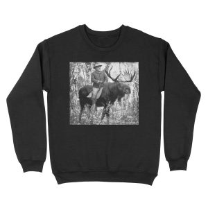 Teddy Roosevelt Riding A Bull Moose Unisex Crewneck Sweatshirt