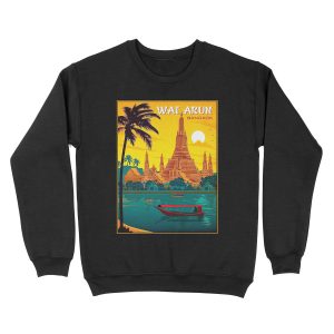 THAILAND : Vintage Wat Arun Temple of Dawn Print Unisex Crewneck Sweatshirt