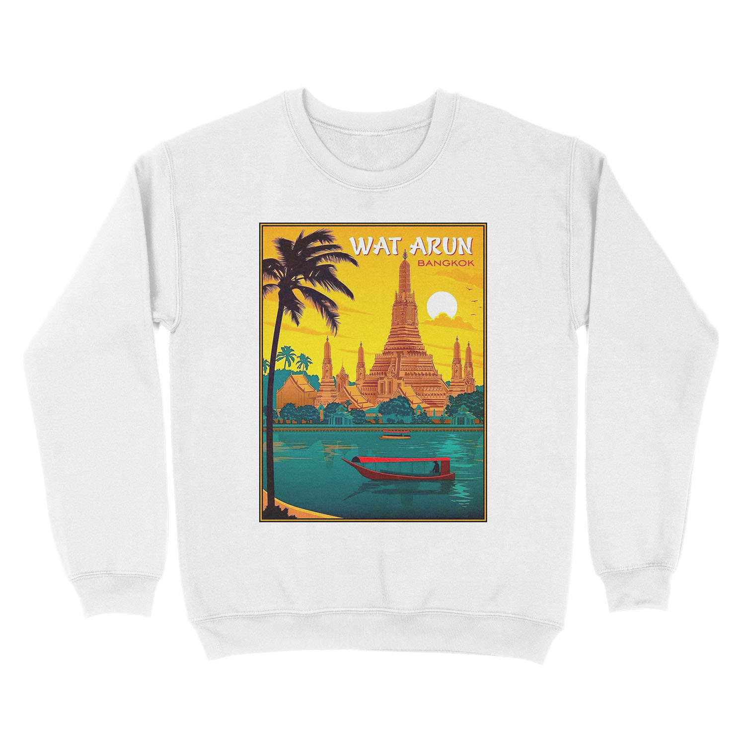THAILAND : Vintage Wat Arun Temple of Dawn Print Unisex Crewneck Sweatshirt - Image 2