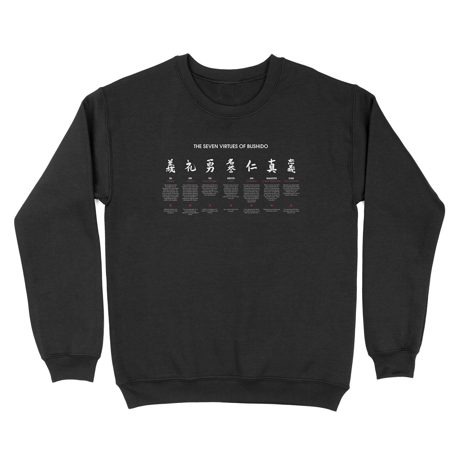The 7 Virtues of Bushido (white text) Unisex Crewneck Sweatshirt
