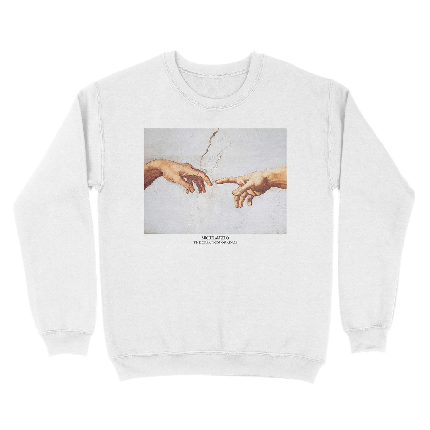The Creation of Adam Michelangelo Fingers Touching Unisex Crewneck Sweatshirt - Image 2