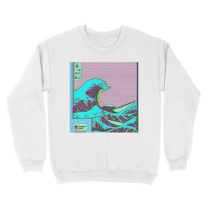 Alternative view of The Great Wave off Vaporwave Kanagawa Unisex Crewneck Sweatshirt