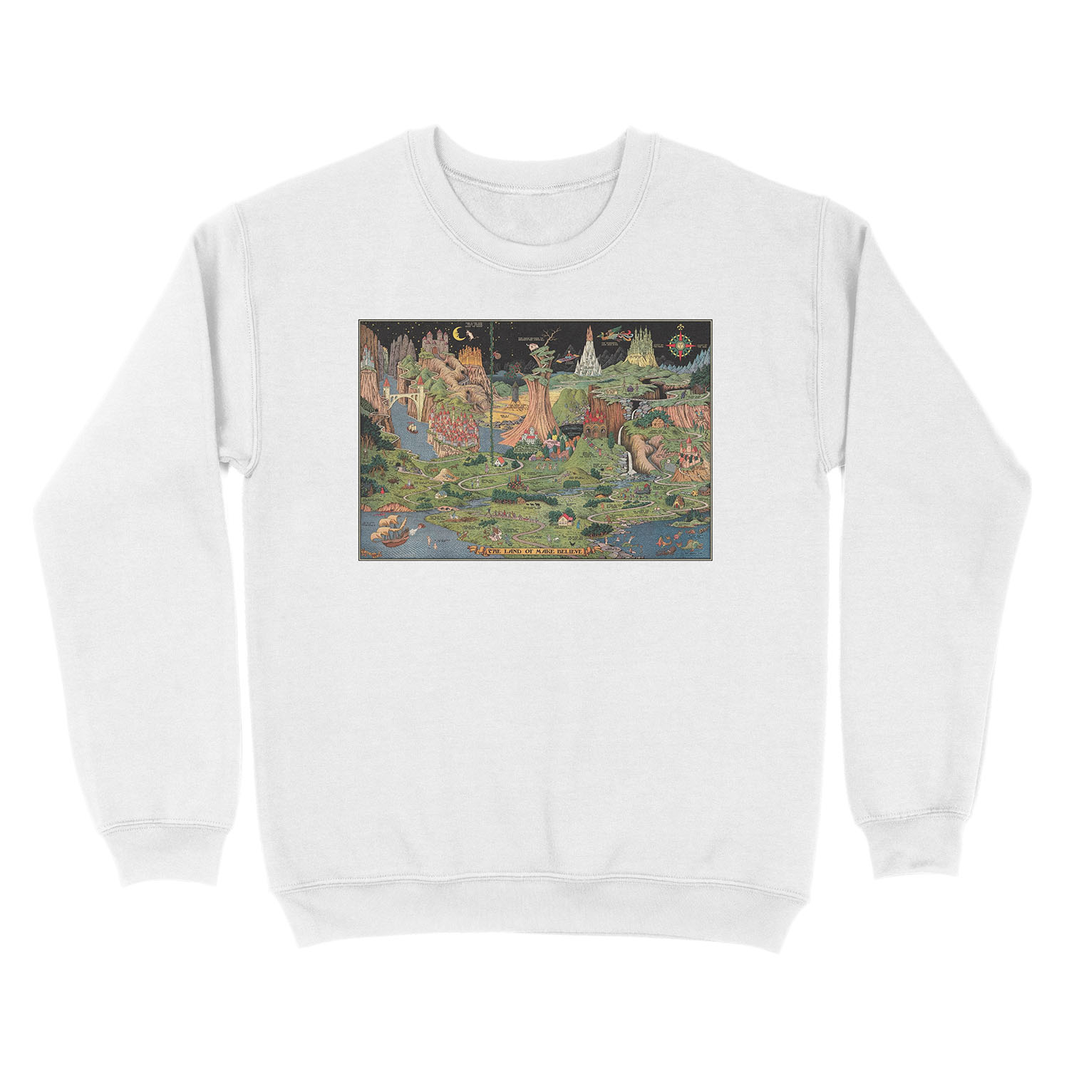 The Land of Make Believe - fairy tale art / imaginary map Unisex Crewneck Sweatshirt - Image 2