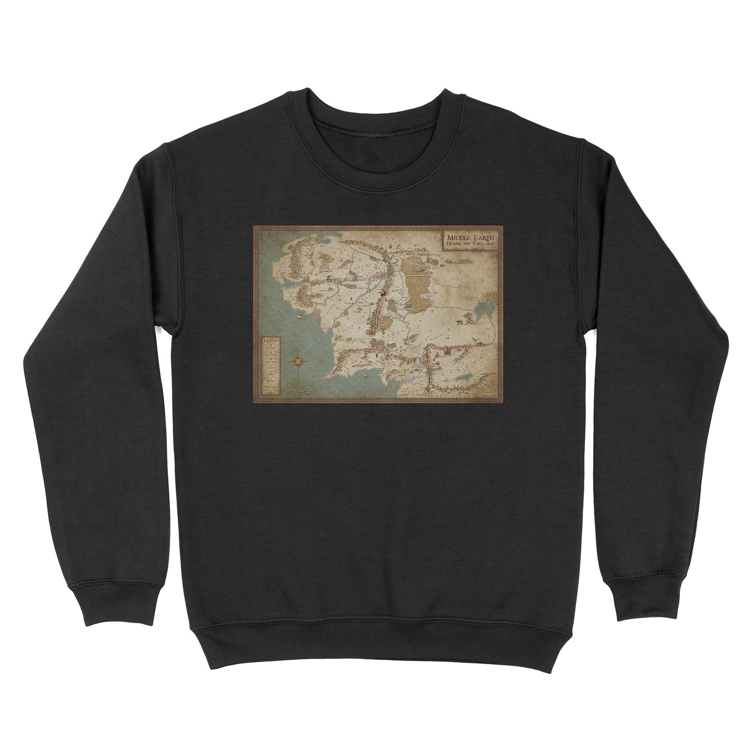 The Map of the Middle of the Earth Region 3rd Age - Giclee Map Unisex Crewneck Sweatshirt