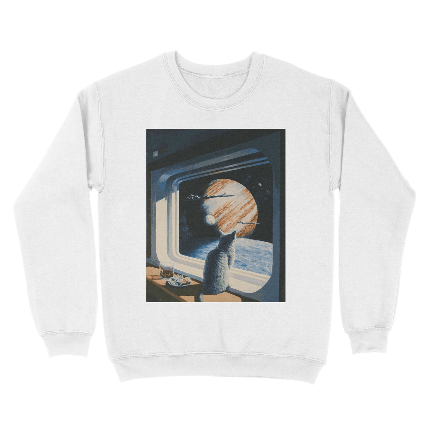 The Space Kitten - Retrofuturistic Vintage Artwork Unisex Crewneck Sweatshirt - Image 2