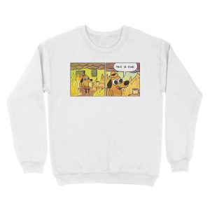 Alternative view of This Is Fine Meme Dog Unisex Crewneck Sweatshirt