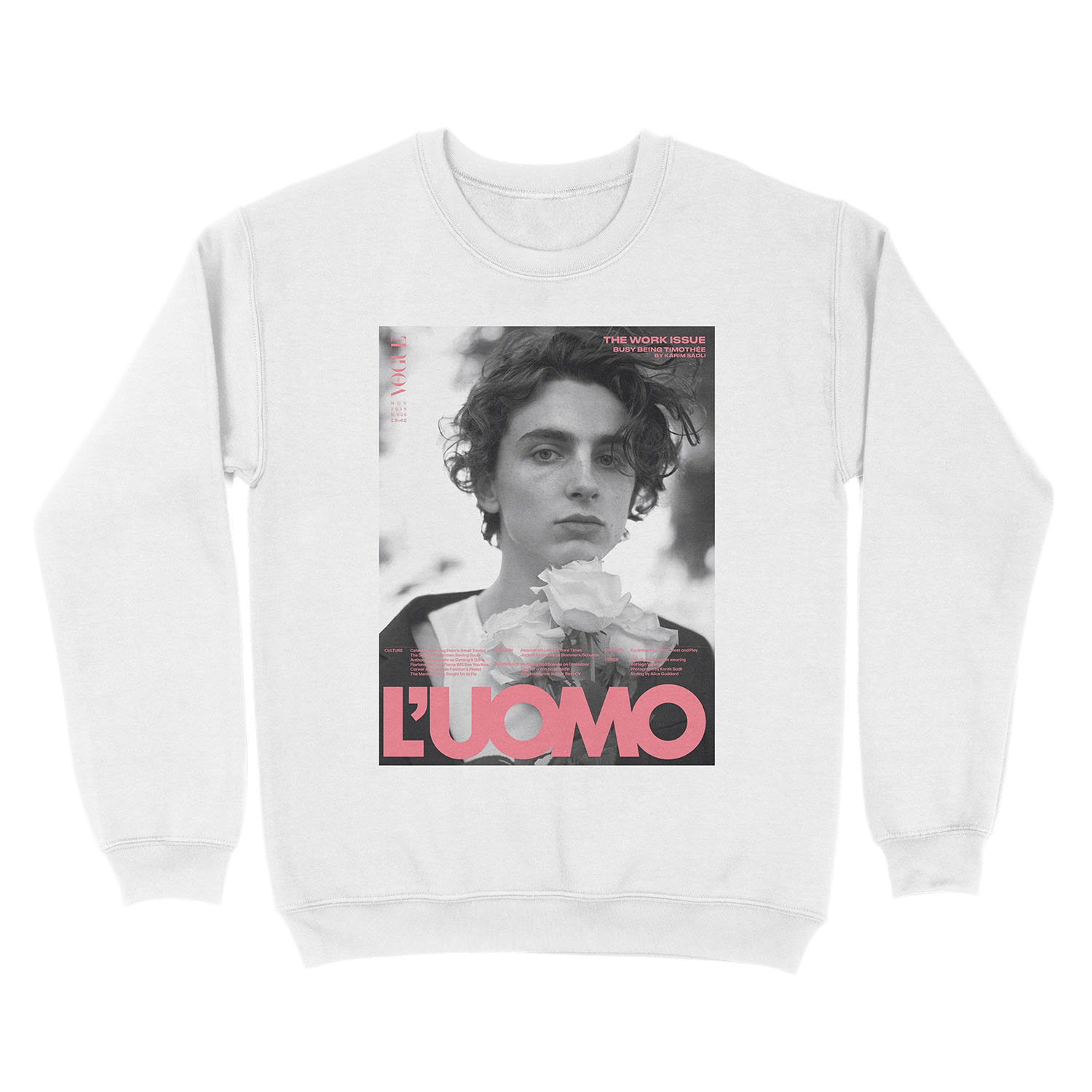 Timothee Chalamet VOUGE L'uomo Cover Unisex Crewneck Sweatshirt - Image 2