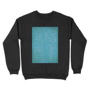 Tintin Moon Rocket Blue Print Unisex Crewneck Sweatshirt