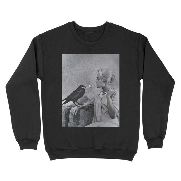 Tippi Hedren having her cigarette lit by a crow on the set of The Birds Unisex Crewneck Sweatshirt