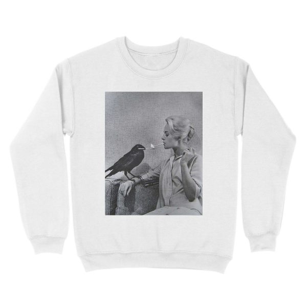 Tippi Hedren having her cigarette lit by a crow on the set of The Birds Unisex Crewneck Sweatshirt - Image 2