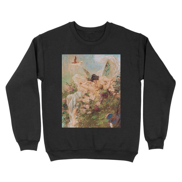 Two Fairies Embracing in a Landscape with a Swan // Hans Zatzka Unisex Crewneck Sweatshirt
