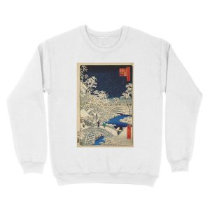 Alternative view of Ukiyo-e, Ando Hiroshige Yuhi Hill and the Drum Bridge at Meguro (1856- 1858) Unisex Crewneck Sweatshirt