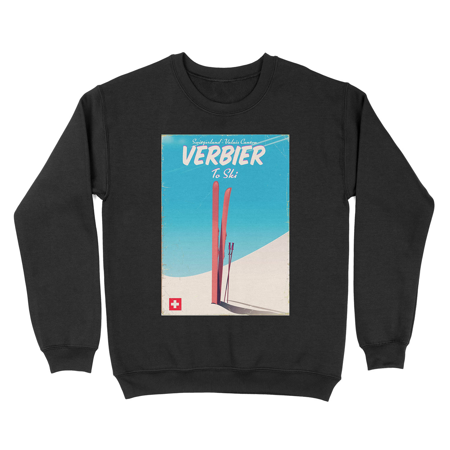 Verbier Vintage ski travel poster Unisex Crewneck Sweatshirt
