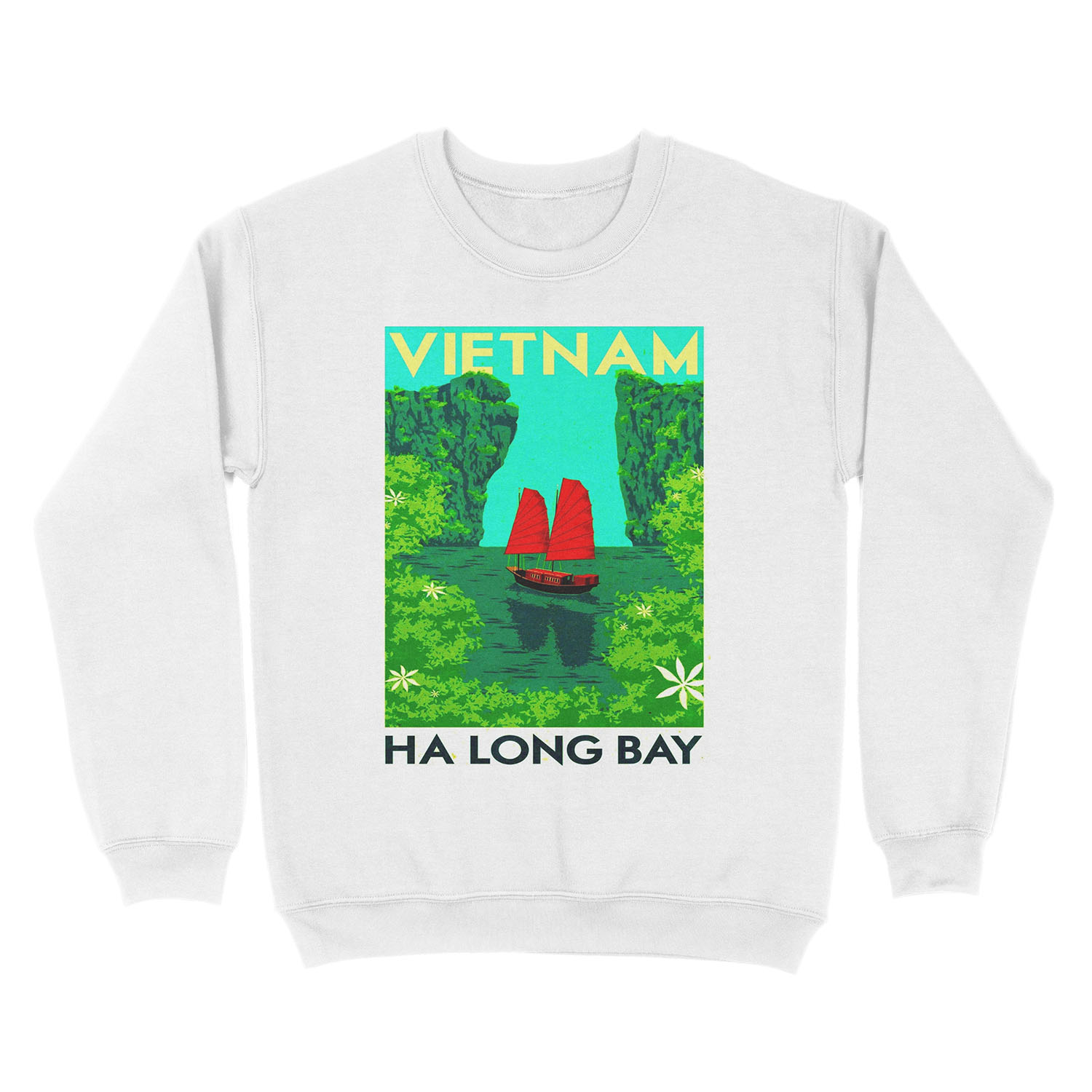 VIETNAM Vintage Ha Long Bay Travel Print Unisex Crewneck Sweatshirt - Image 2