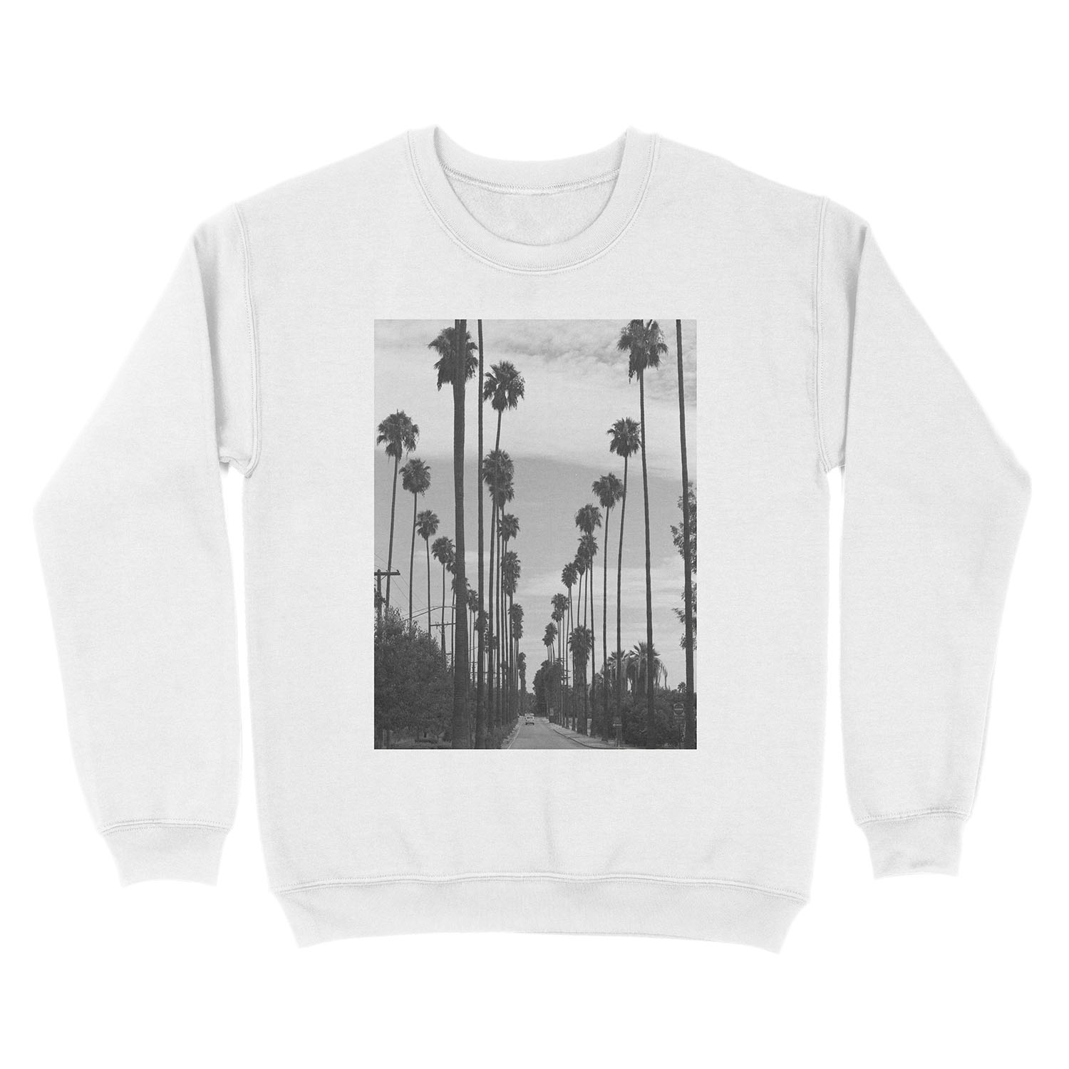 Vintage Black & White California Palm Trees Photo Unisex Crewneck Sweatshirt - Image 2