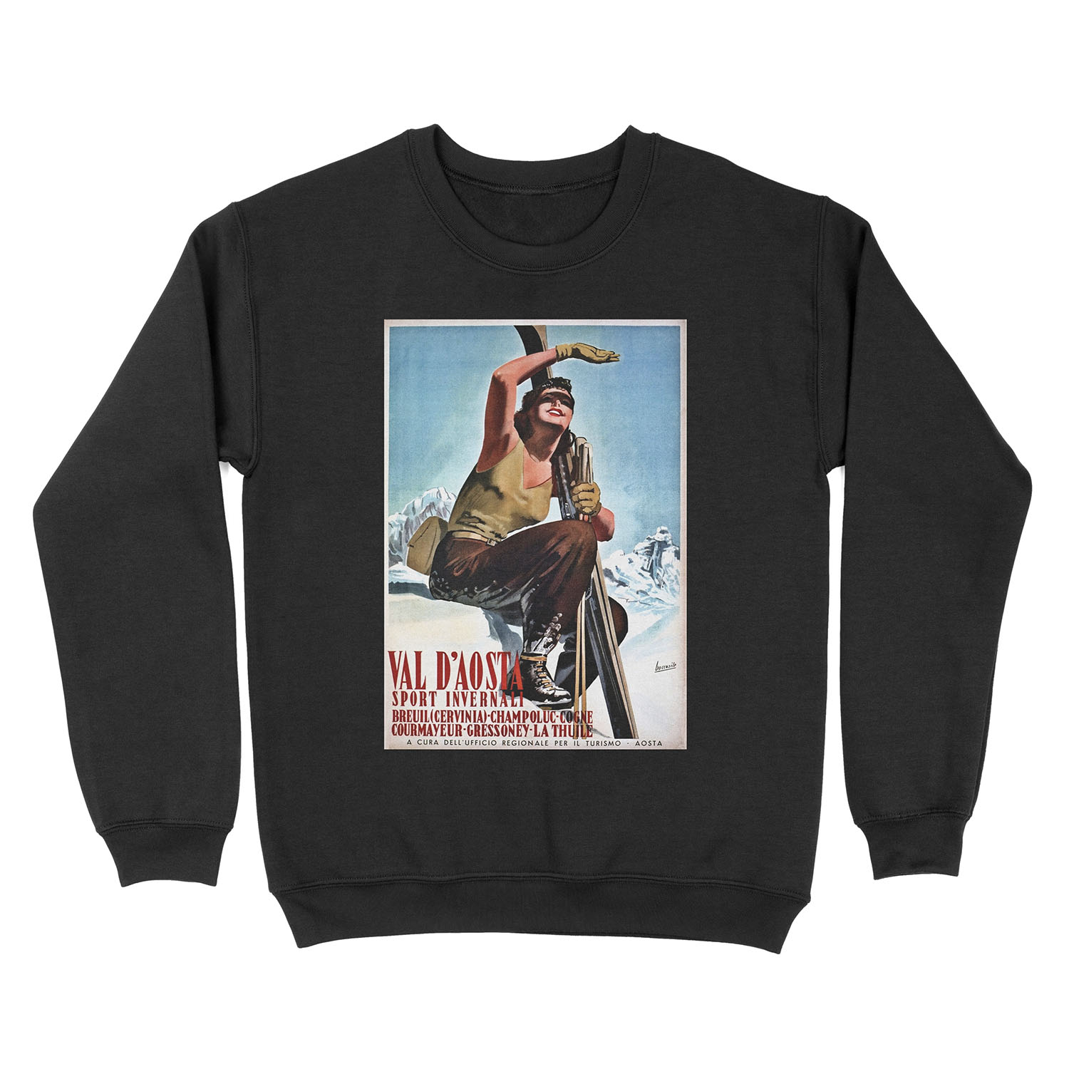 Vintage Italian winter sports travel ad Aosta Valley Unisex Crewneck Sweatshirt