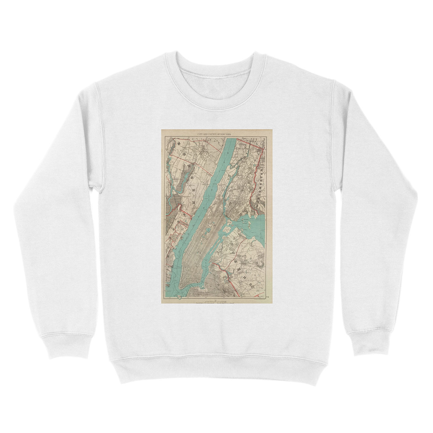 Vintage Map of New York City (1890) Unisex Crewneck Sweatshirt - Image 2