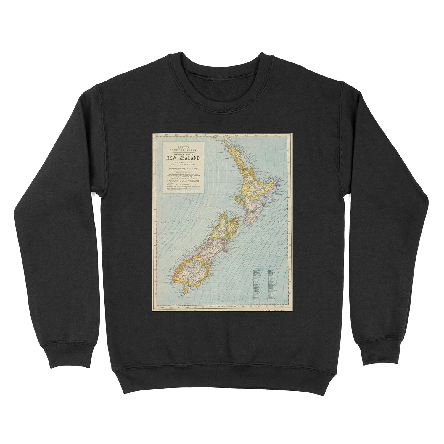 Vintage Map of New Zealand (1883) Unisex Crewneck Sweatshirt