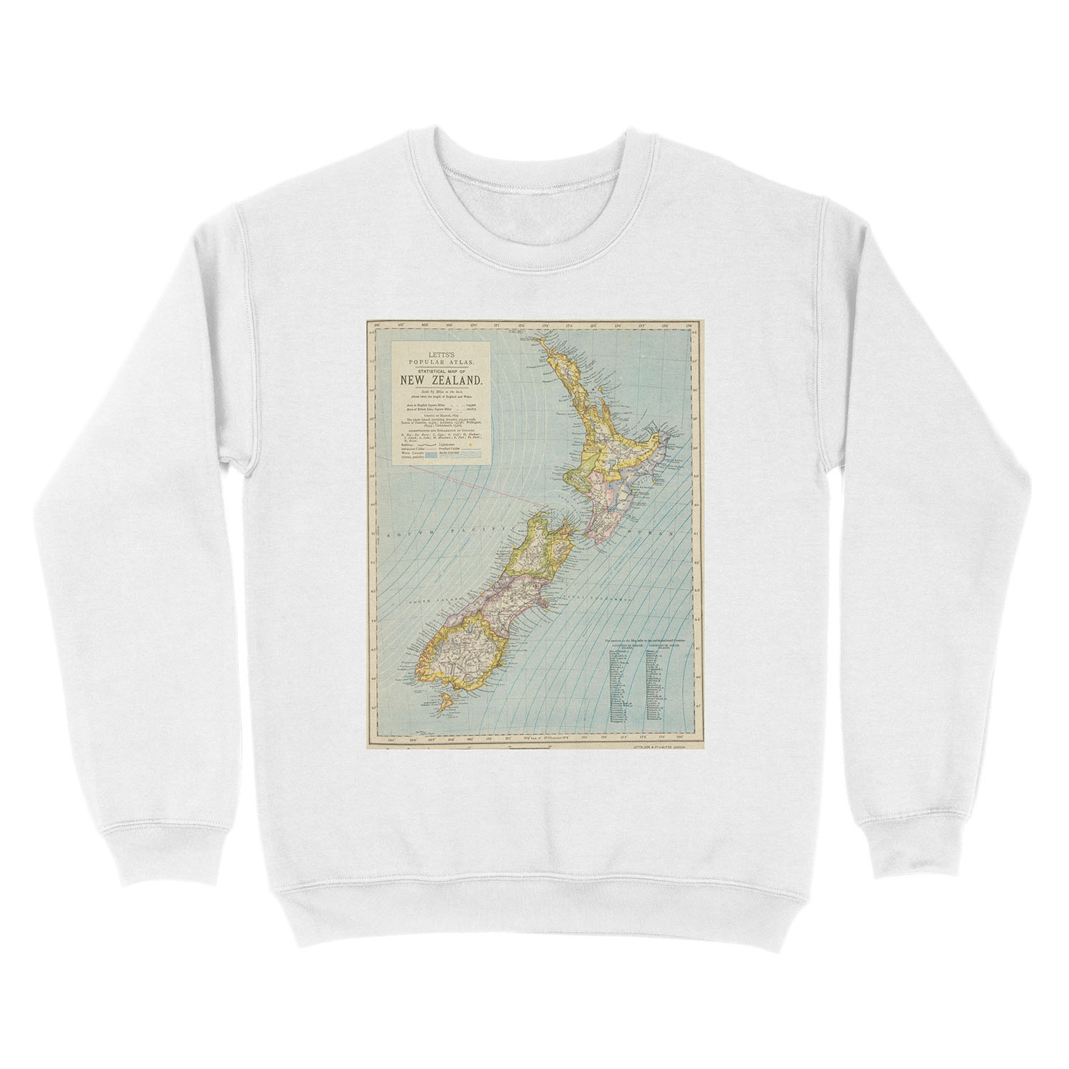 Vintage Map of New Zealand (1883) Unisex Crewneck Sweatshirt - Image 2