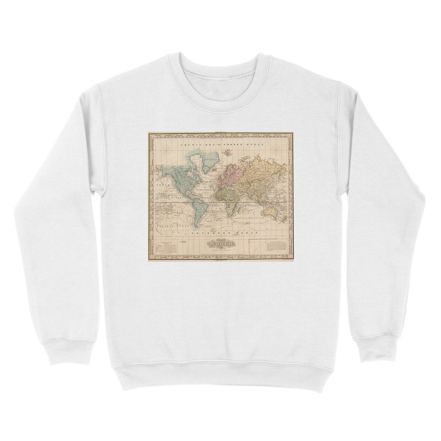 Vintage Map of The World (1823) 2 Unisex Crewneck Sweatshirt - Image 2