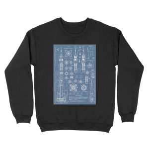 Vintage Soyuz Rocket Blueprints Russian Soviet Era Space Unisex Crewneck Sweatshirt