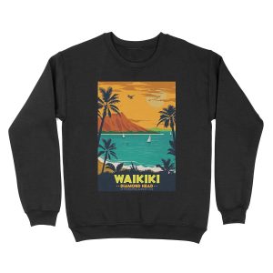 Waikiki Diamond Head Retro Travel Unisex Crewneck Sweatshirt
