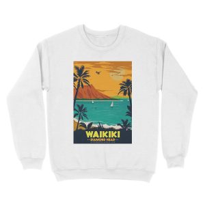 Alternative view of Waikiki Diamond Head Retro Travel Unisex Crewneck Sweatshirt
