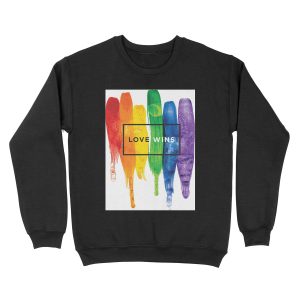 Watercolor LGBT Love Wins Rainbow Paint Typographic Unisex Crewneck Sweatshirt