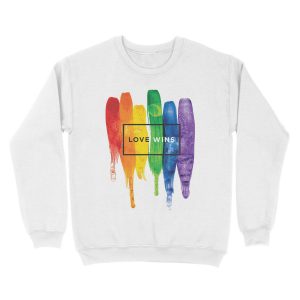 Alternative view of Watercolor LGBT Love Wins Rainbow Paint Typographic Unisex Crewneck Sweatshirt