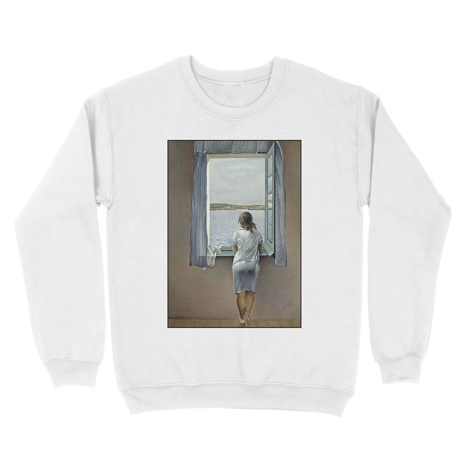 WOMAN IN THE WINDOW : Vintage 1925 Dali Painting Print Unisex Crewneck Sweatshirt - Image 2