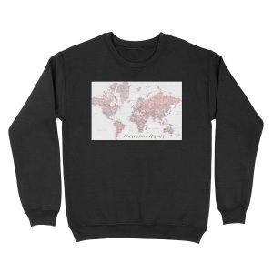 World map adventure awaits in dusty pink and grey Unisex Crewneck Sweatshirt