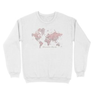 Alternative view of World map adventure awaits in dusty pink and grey Unisex Crewneck Sweatshirt
