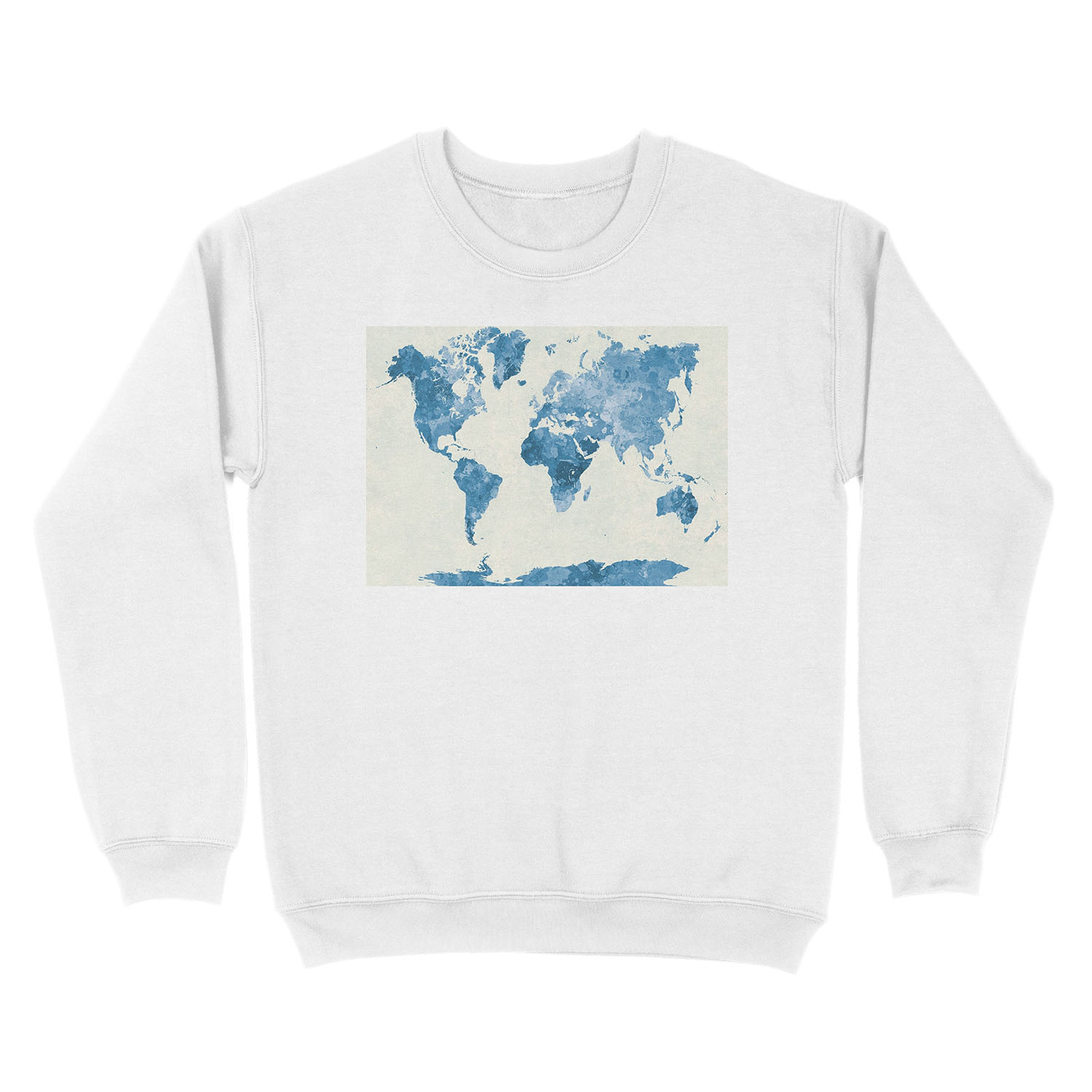 World map in watercolor blue Unisex Crewneck Sweatshirt - Image 2