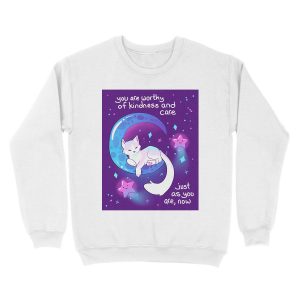 Alternative view of You Are Worthy of Kindness and Care Space Kitty Unisex Crewneck Sweatshirt