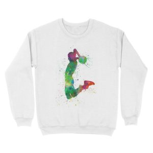 Alternative view of young man basketball player dunking Unisex Crewneck Sweatshirt