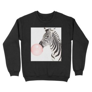 Zebra print, Bubble gum, Nursery art, Zebra wall art, Animal, Kids room, Modern art, Wall decor Unisex Crewneck Sweatshirt
