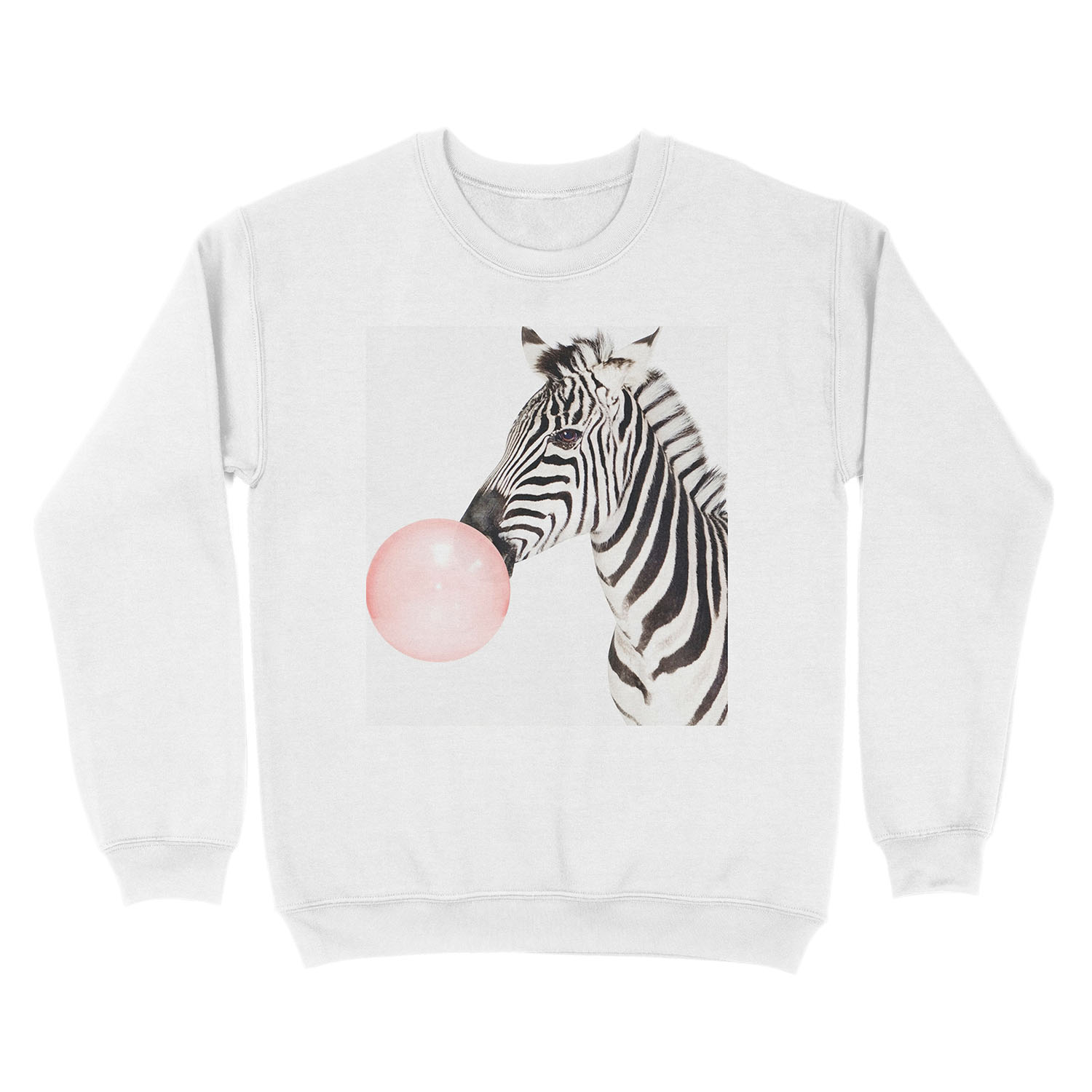 Zebra print, Bubble gum, Nursery art, Zebra wall art, Animal, Kids room, Modern art, Wall decor Unisex Crewneck Sweatshirt - Image 2