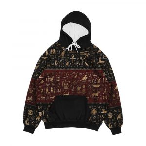 Ancient Egyptian Hieroglyphs Black And Red Leather And Gold Men's All-Over-Print Hoodie