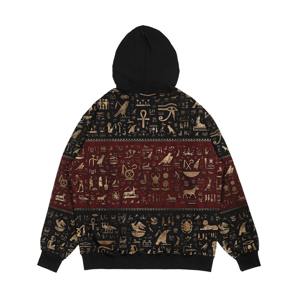 Ancient Egyptian Hieroglyphs Black And Red Leather And Gold Men's All-Over-Print Hoodie - Image 2