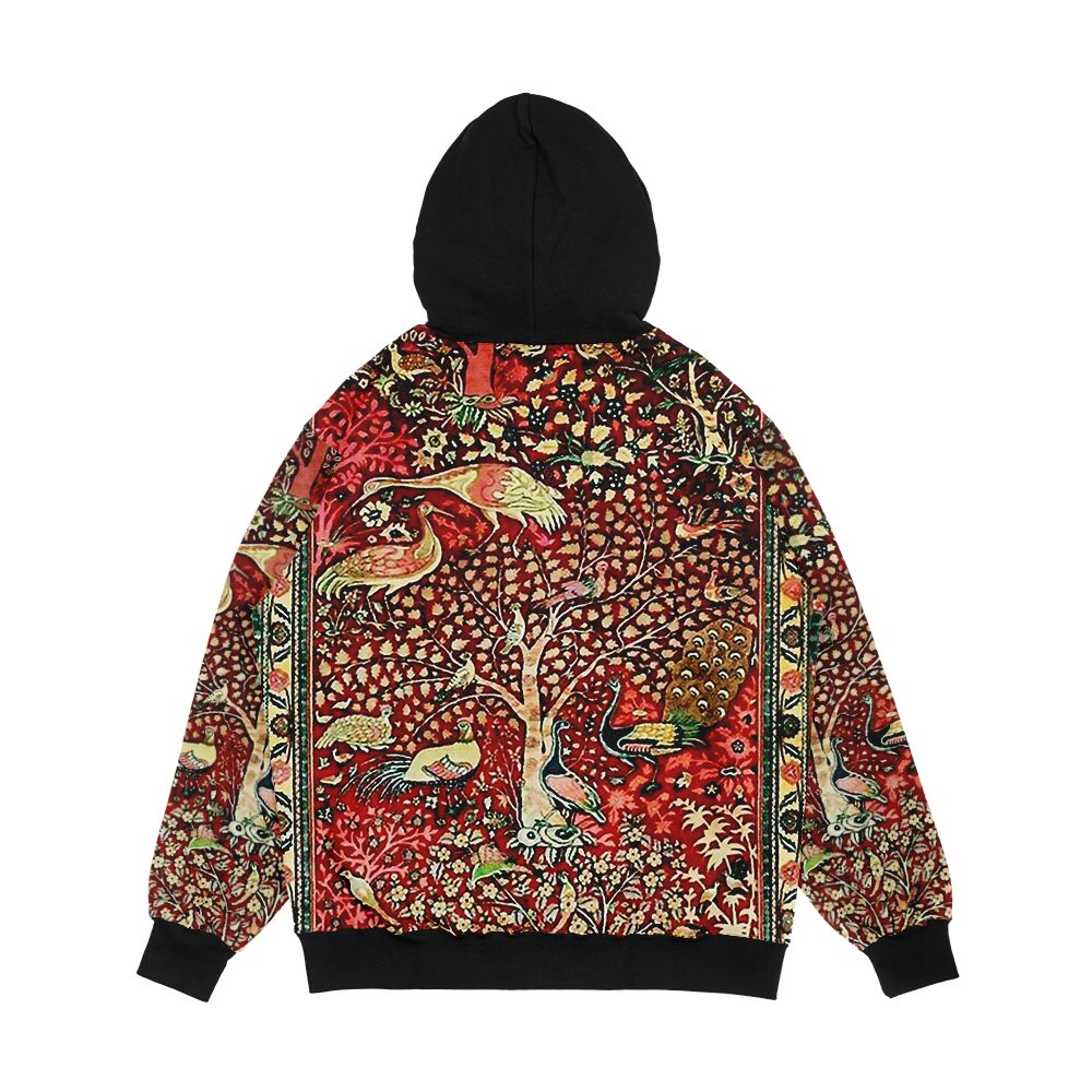 Antique Persian Rug Bird Tree Flowers Ca 1600 Print Men's All-Over-Print Hoodie - Image 2