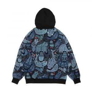 Alternative view of Arctic Animals Narwhal Polar Bear Whale Puffin Owl Fox Bunny Seal Men's All-Over-Print Hoodie