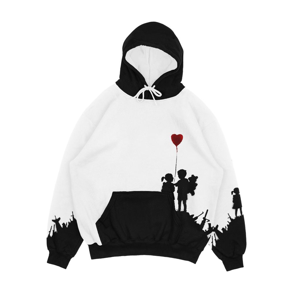 Banksy Graffiti Children Boy And Girl With Heart Balloon On A Pile Of Weapons Art For Kids Just A Platform Hd Men's All-Over-Print Hoodie