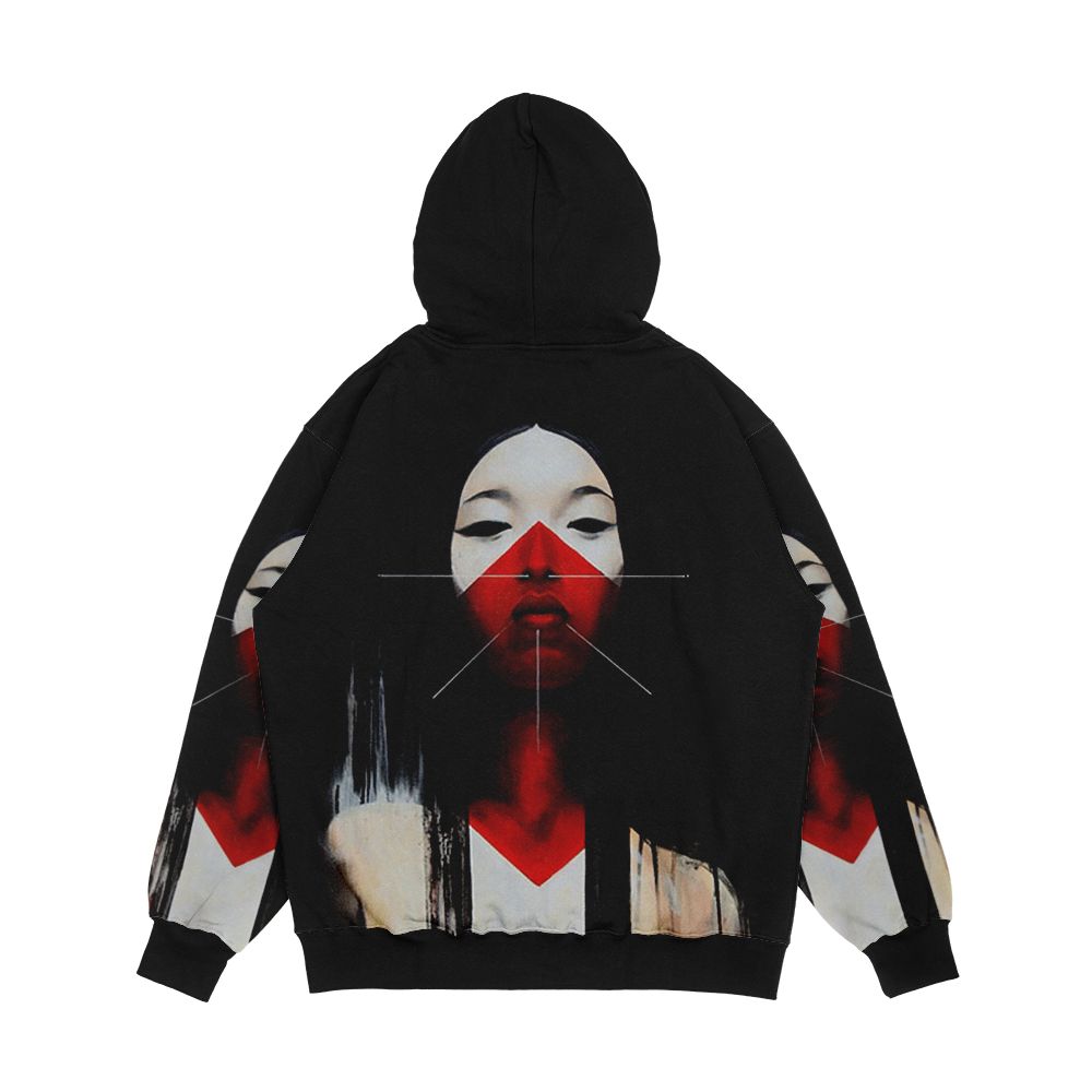 Beautiful Black And Red Fine Art Japanese Illustration Men's All-Over-Print Hoodie - Image 2