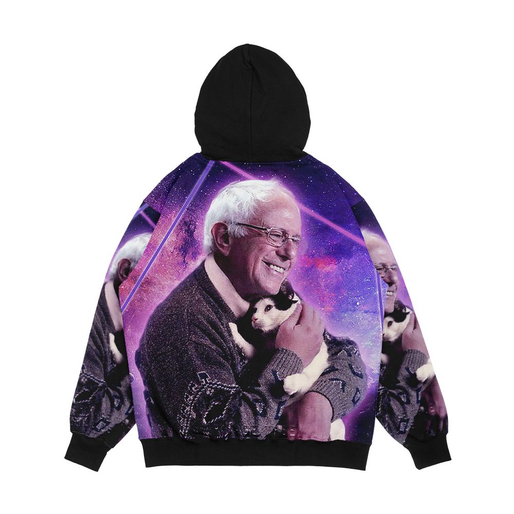 Bernie Sanders Halftone Cat In Space Men's All-Over-Print Hoodie - Image 2