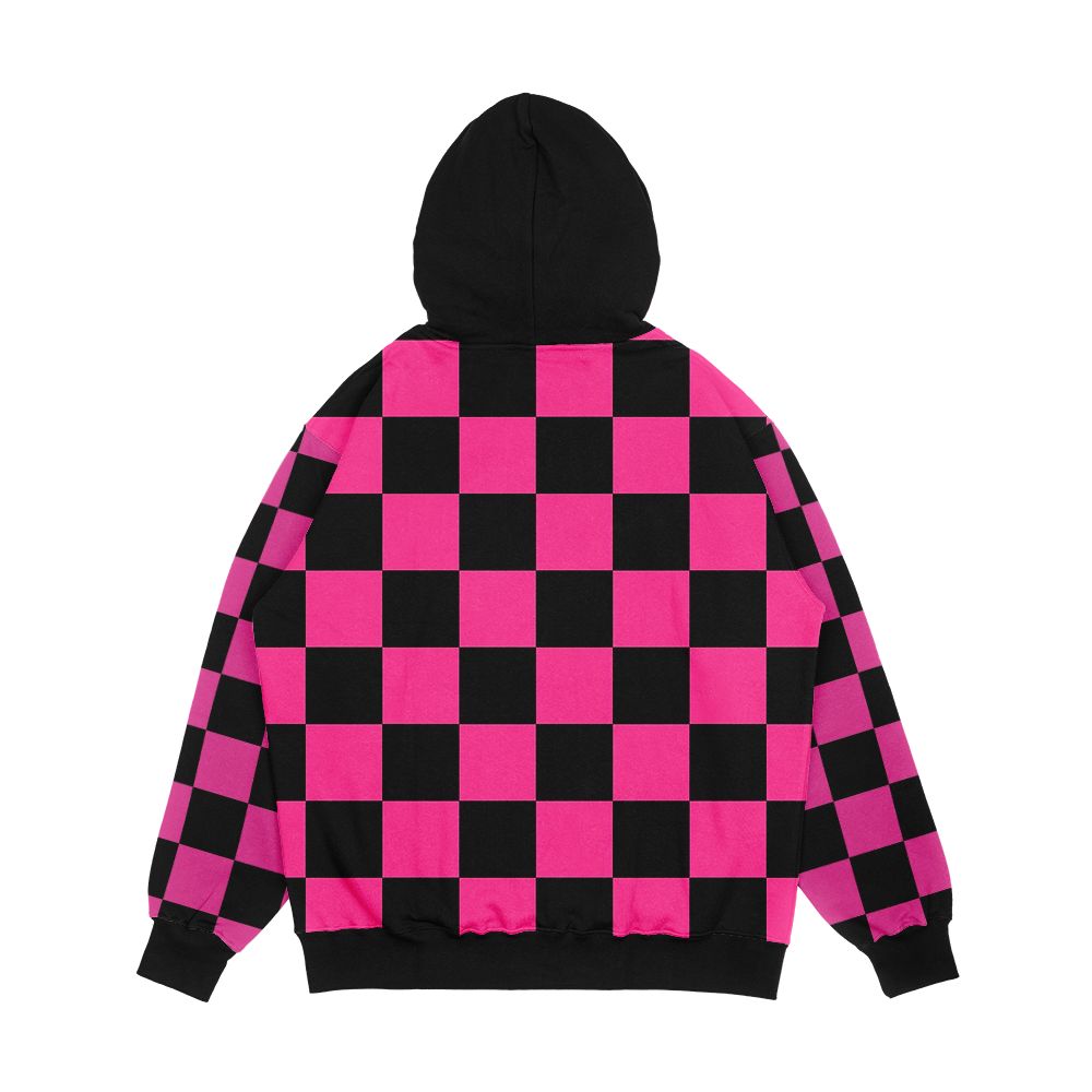 Black And Pink Checkerboard Pattern Men's All-Over-Print Hoodie - Image 2