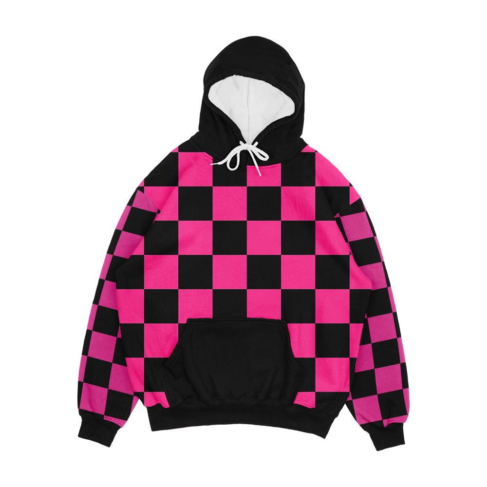 Black And Pink Checkerboard Pattern Men's All-Over-Print Hoodie