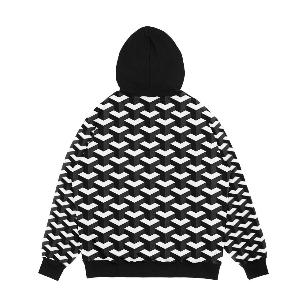 Black And White Cube Pattern 3D Effect Men's All-Over-Print Hoodie - Image 2