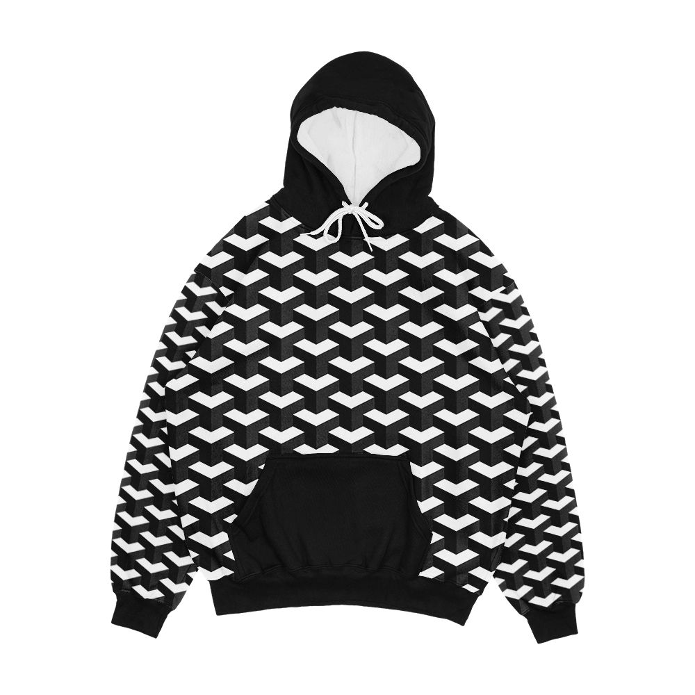 Black And White Cube Pattern 3D Effect Men's All-Over-Print Hoodie