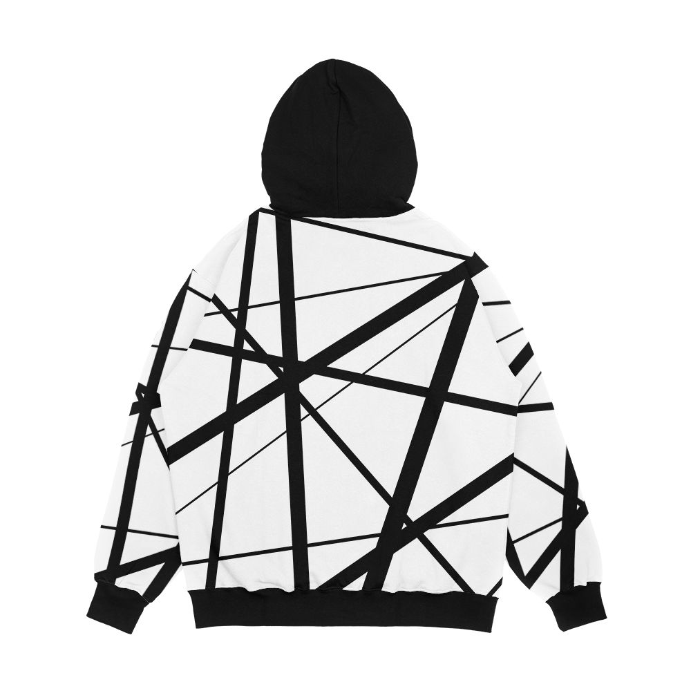 Black And White Geometric Lines Men's All-Over-Print Hoodie - Image 2
