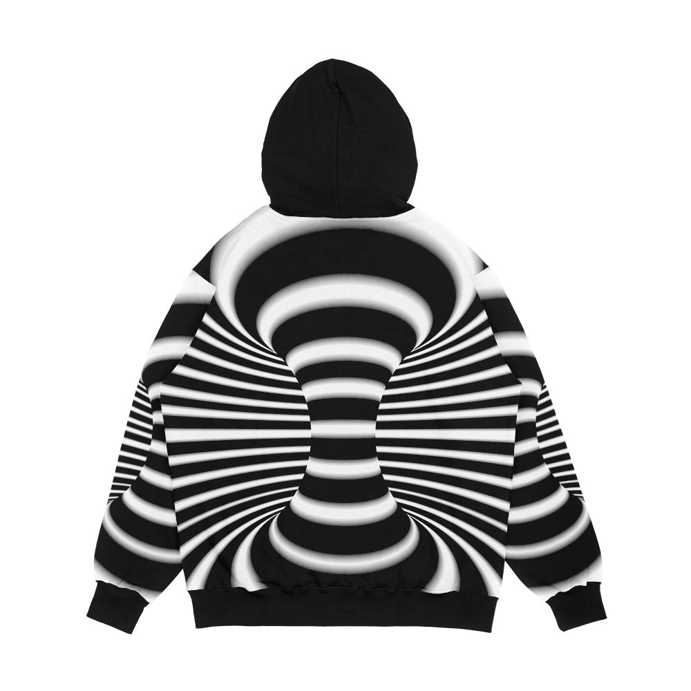 Black And White Infinite Wormhole Optical Illusion Men's All-Over-Print Hoodie - Image 2